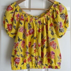 JOIE Derfuta 100% Silk Puff Sleeve Off Shoulder Romantic Floral Top Size M NWT